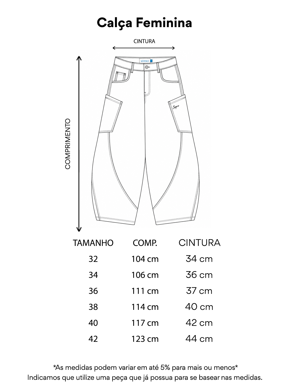 Calça Feminina-Tabela de Medidas - FN 2