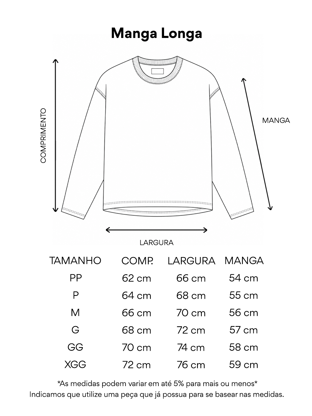 Manga Longa - Tabela de Medidas - FN2