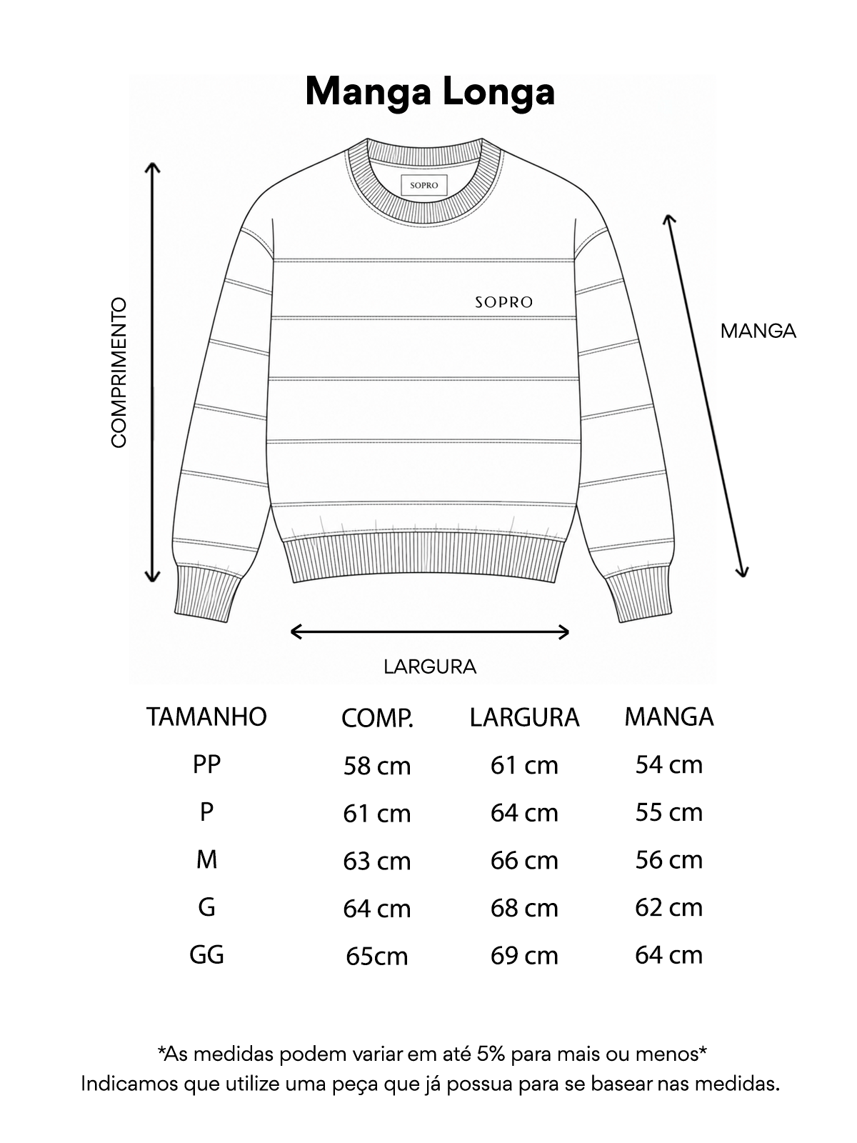 Manga Longa-Tabela de Medidas - FN 2