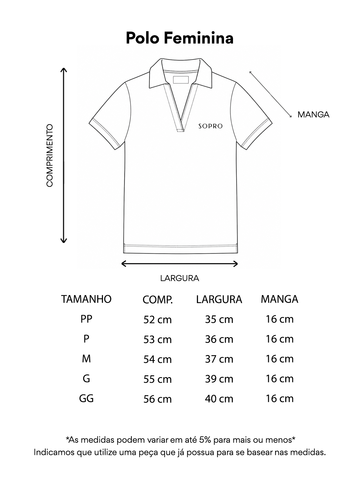 Polo feminina- Tabela de Medidas - FN 2