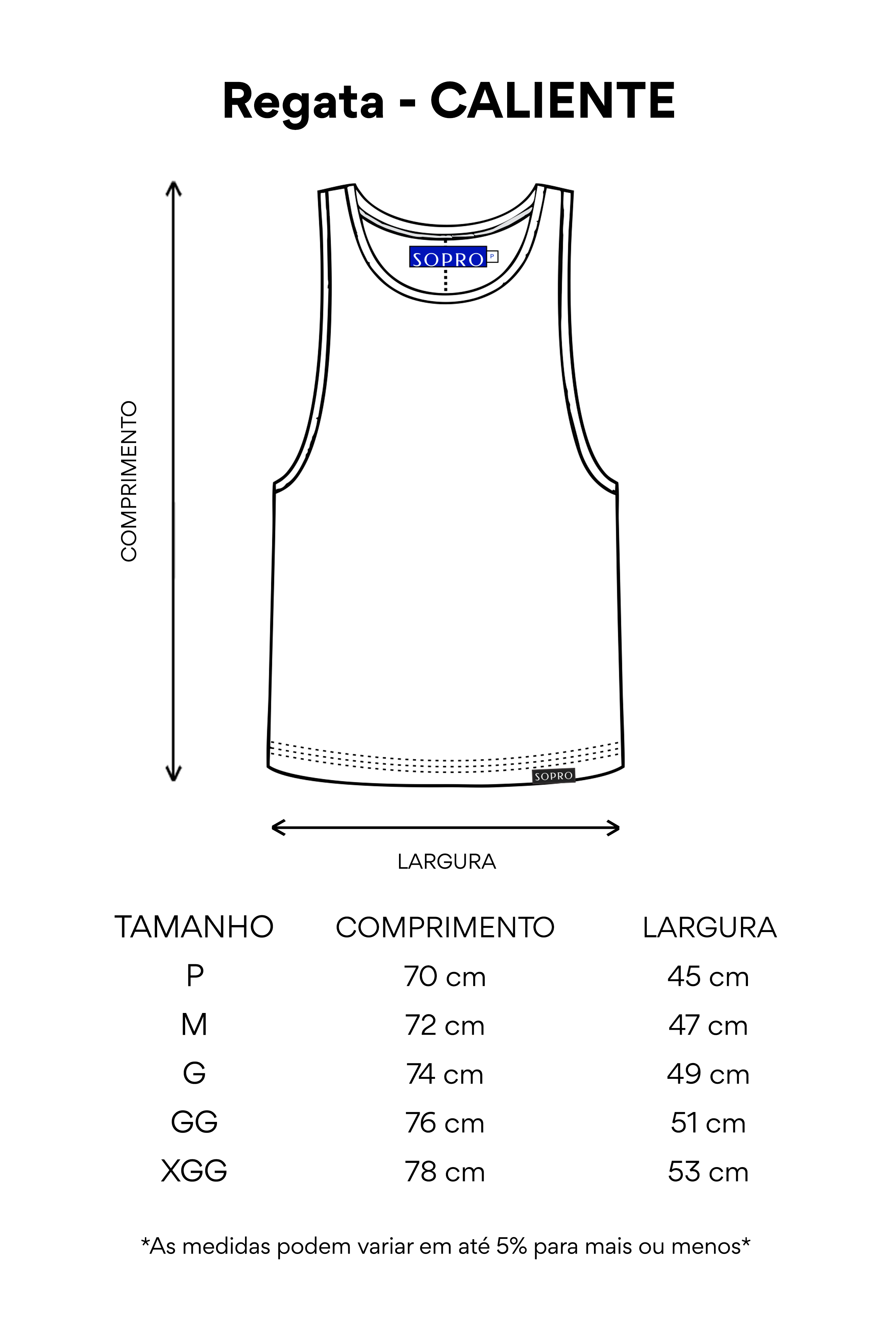 Tabela de Medidas - Caliente - REGATA