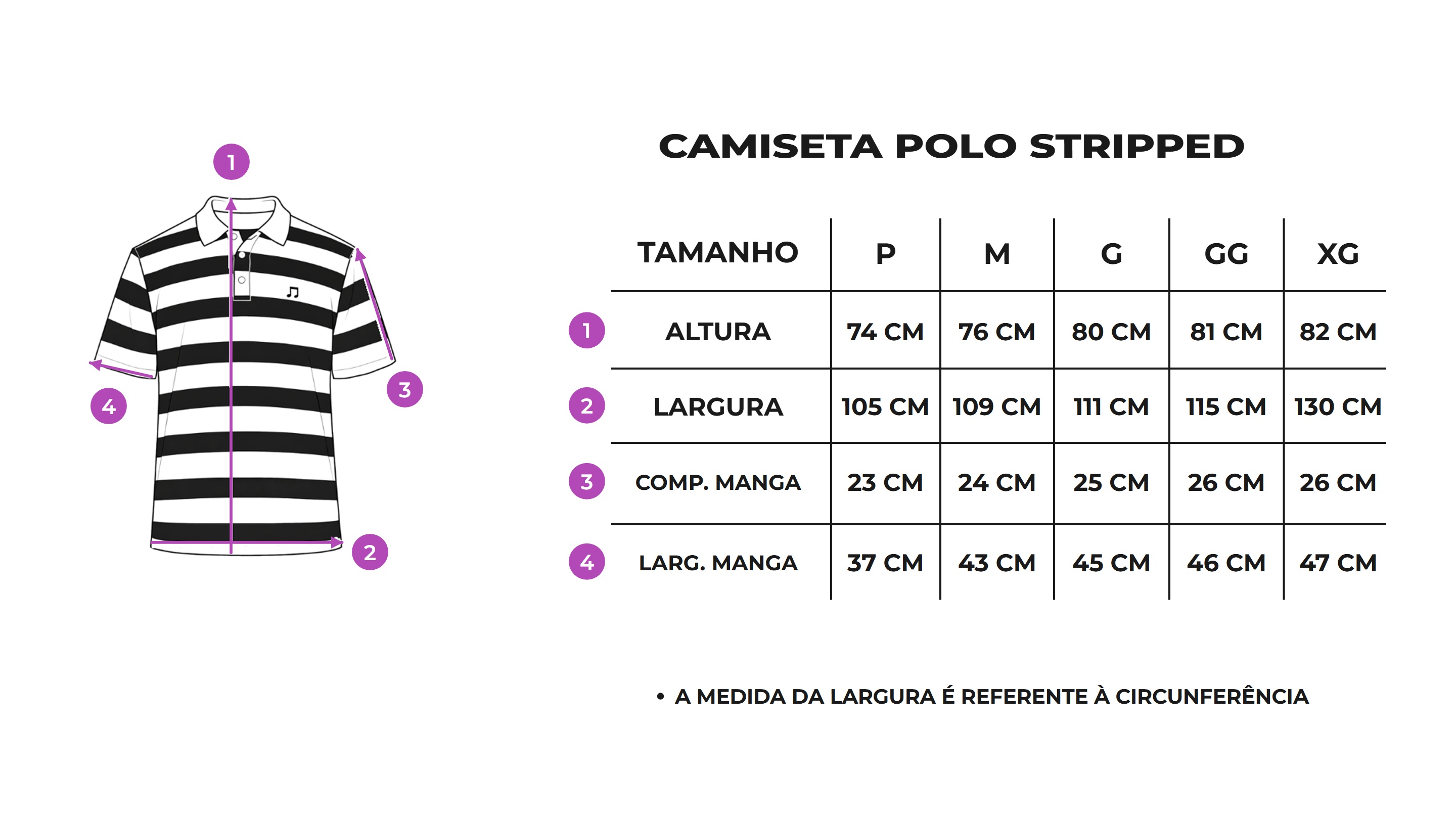 Tabela de medidas Camiseta Polo Stripped