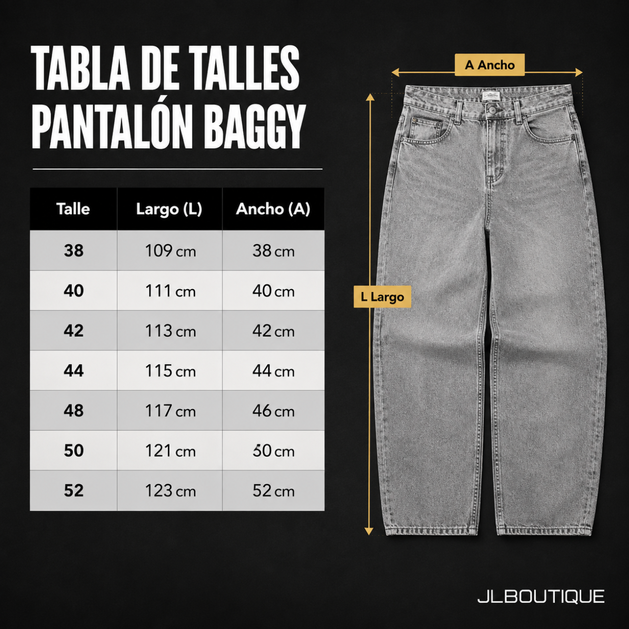 Gu&iacute;a de talles Jean Baggy JLBOUTIQUE