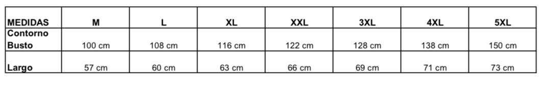 Tabla de medidas Remera Pia Tachas
