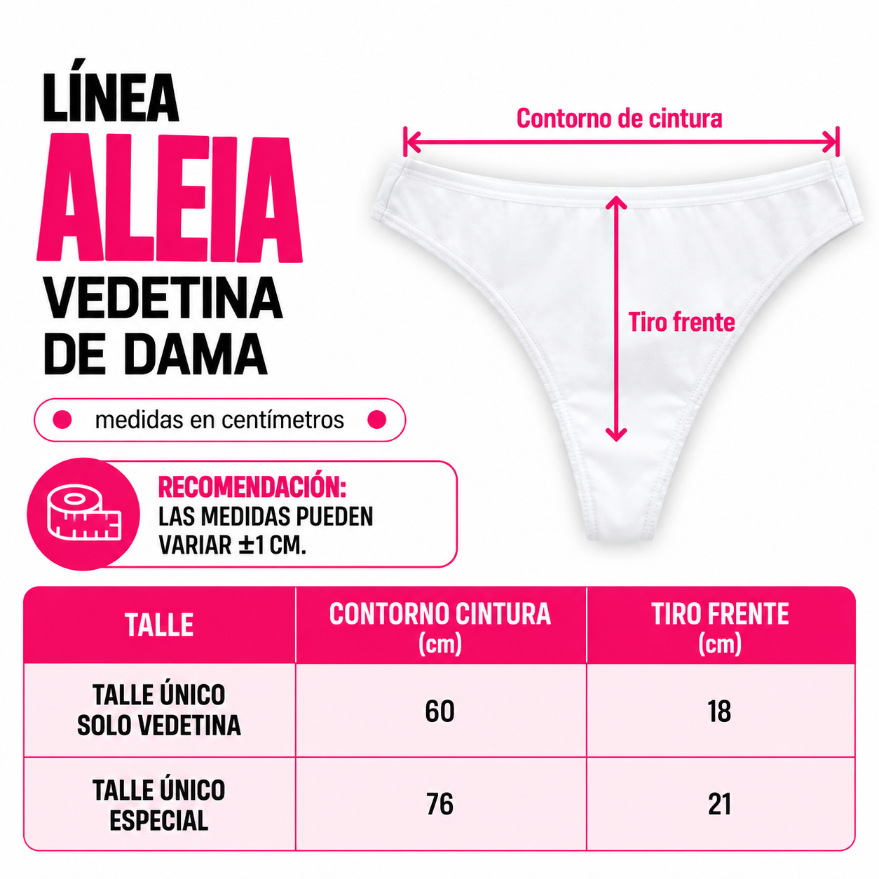 Tabla de talles Vedetinas Aleia