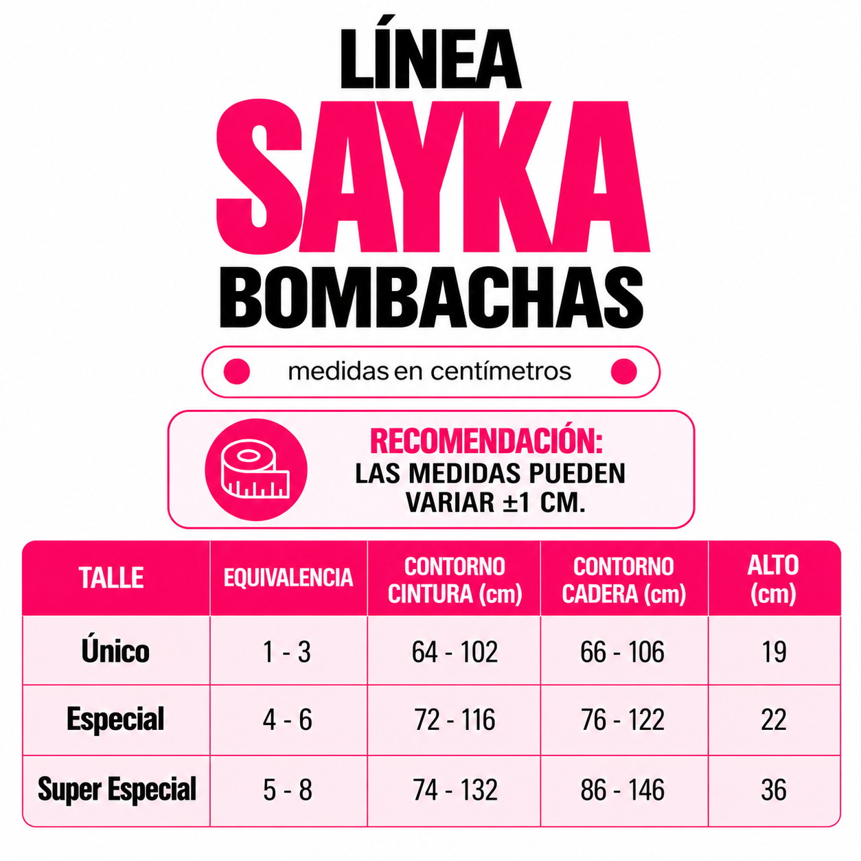 Tabla de talles Sayka