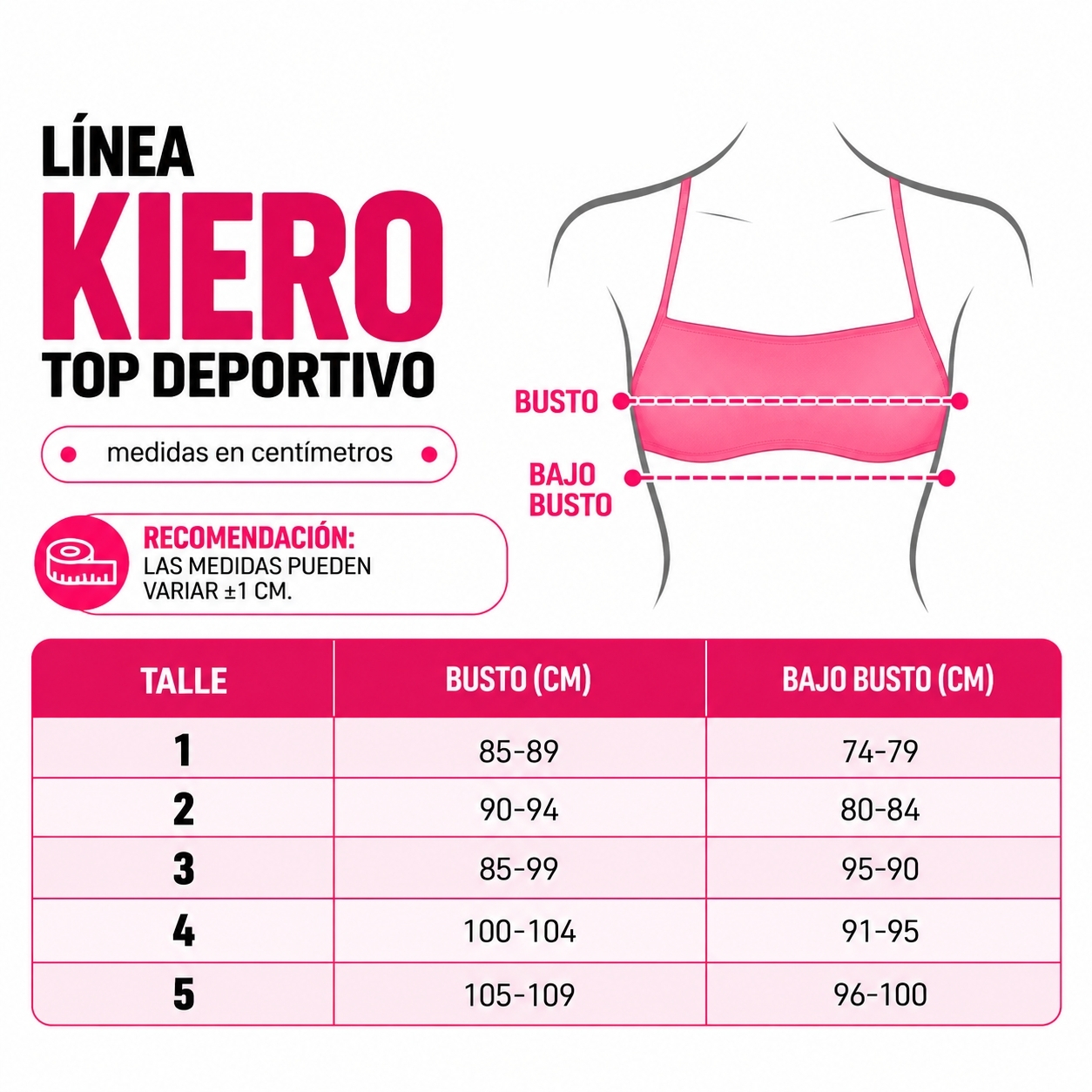 Tabla de talles Kiero Top Deportivo