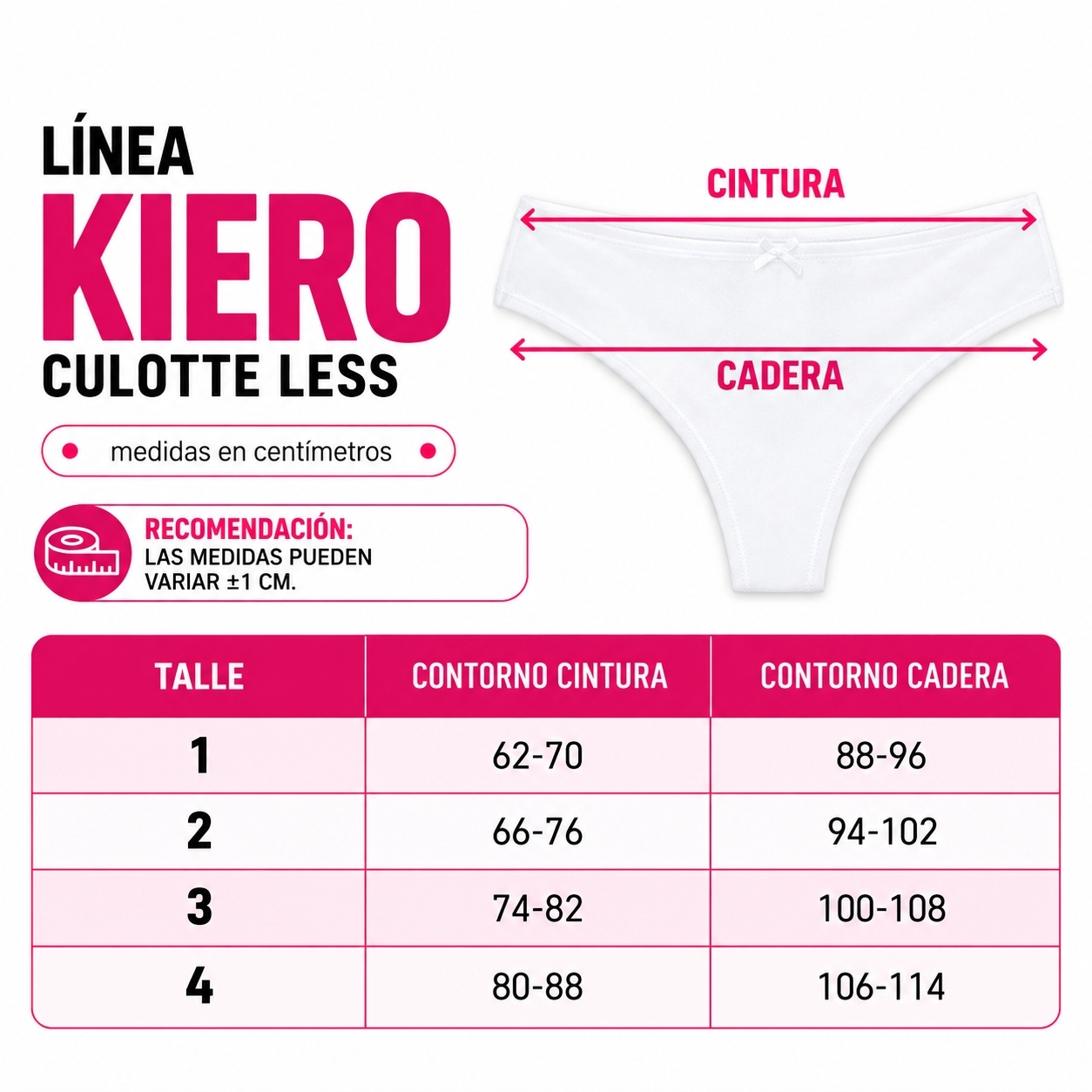 Tabla de talles Kiero Culotte Less