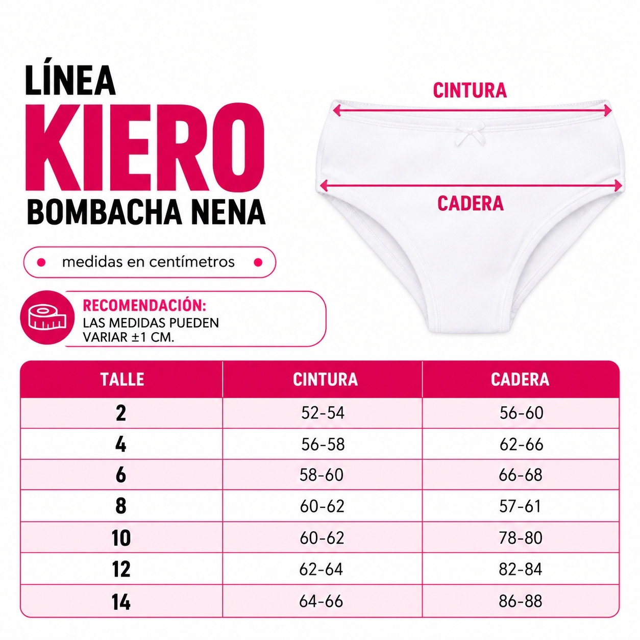 Tabla de talles Kiero Nena