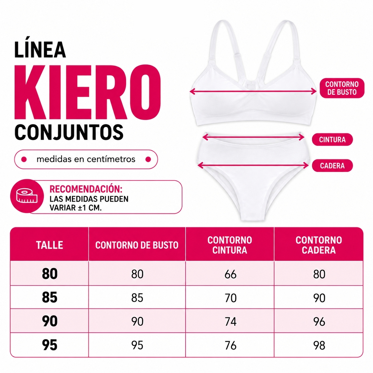 Tabla de talles Kiero Conjuntos