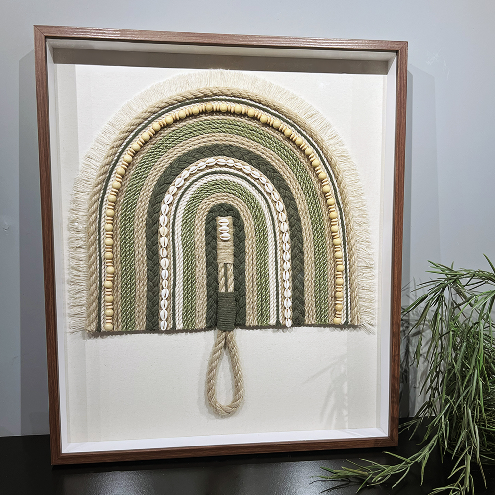 Quadro Artesanal Cocar Arco Verde Oliva Sem Vidro 60x70cm