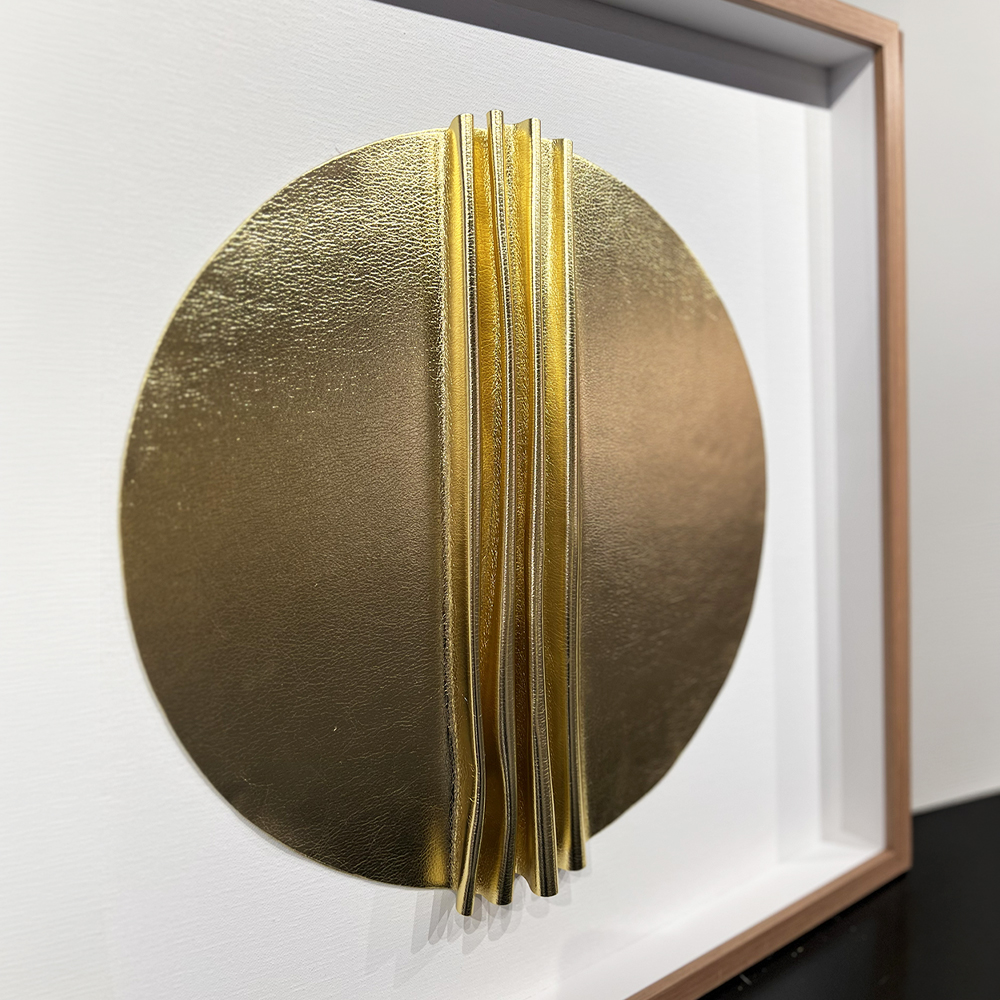 Kit 2 Quadros Artesanais C&iacute;rculo Camadas Dourado I e II Sem Vidro 60x60cm