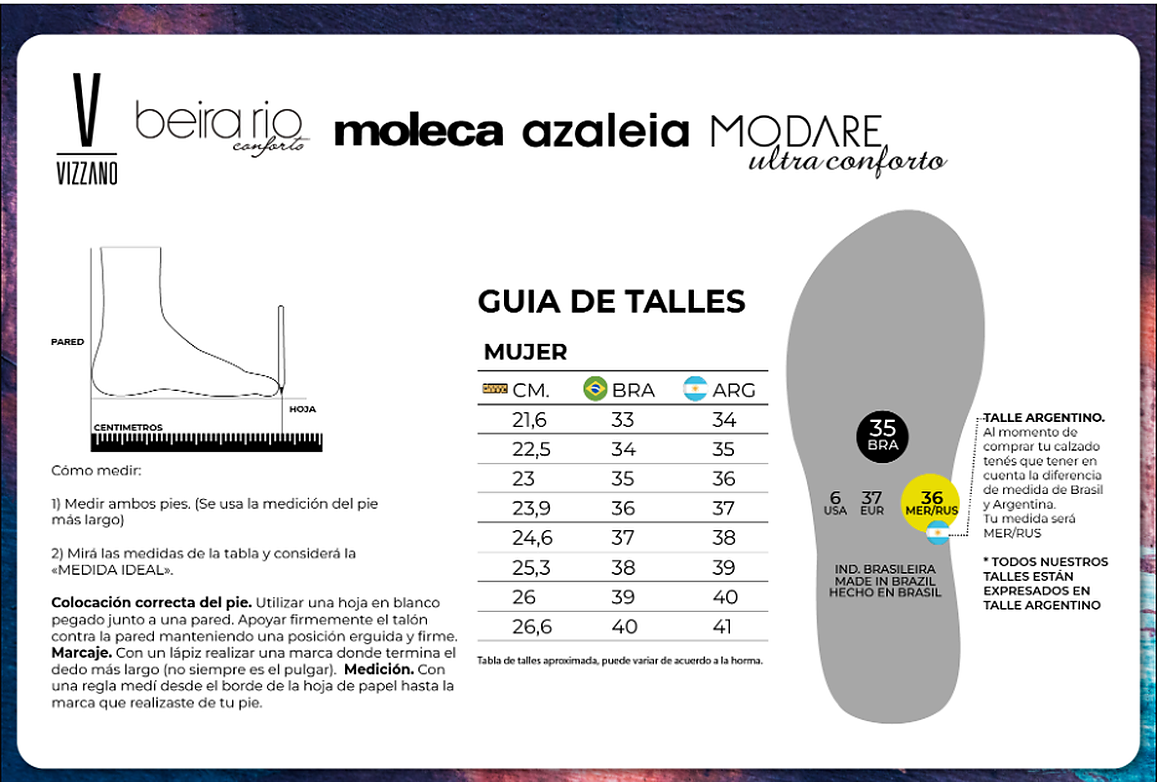 guia de talles vizzano