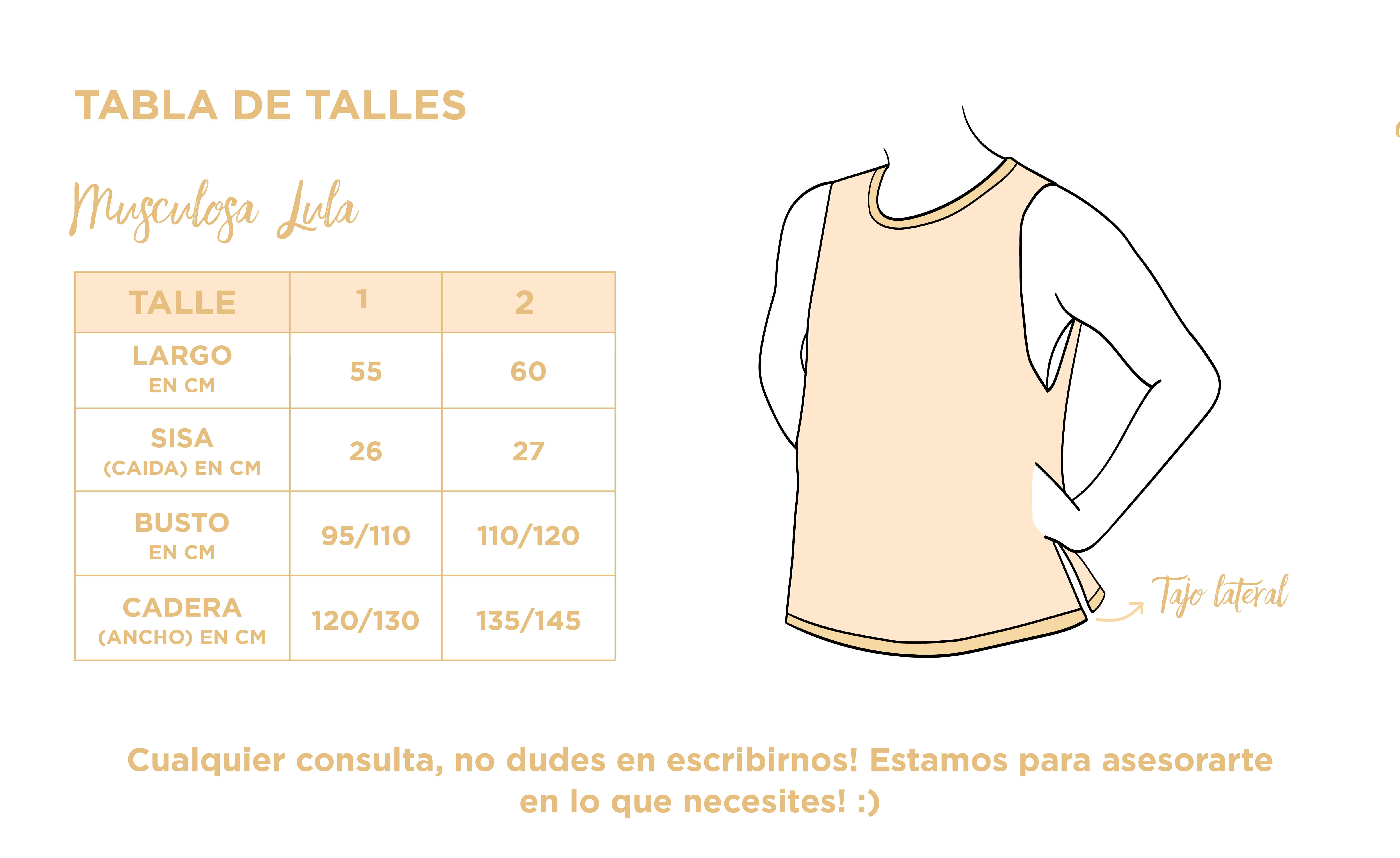 YAGÉ Musculosas - Tabla de Talles - Mujer