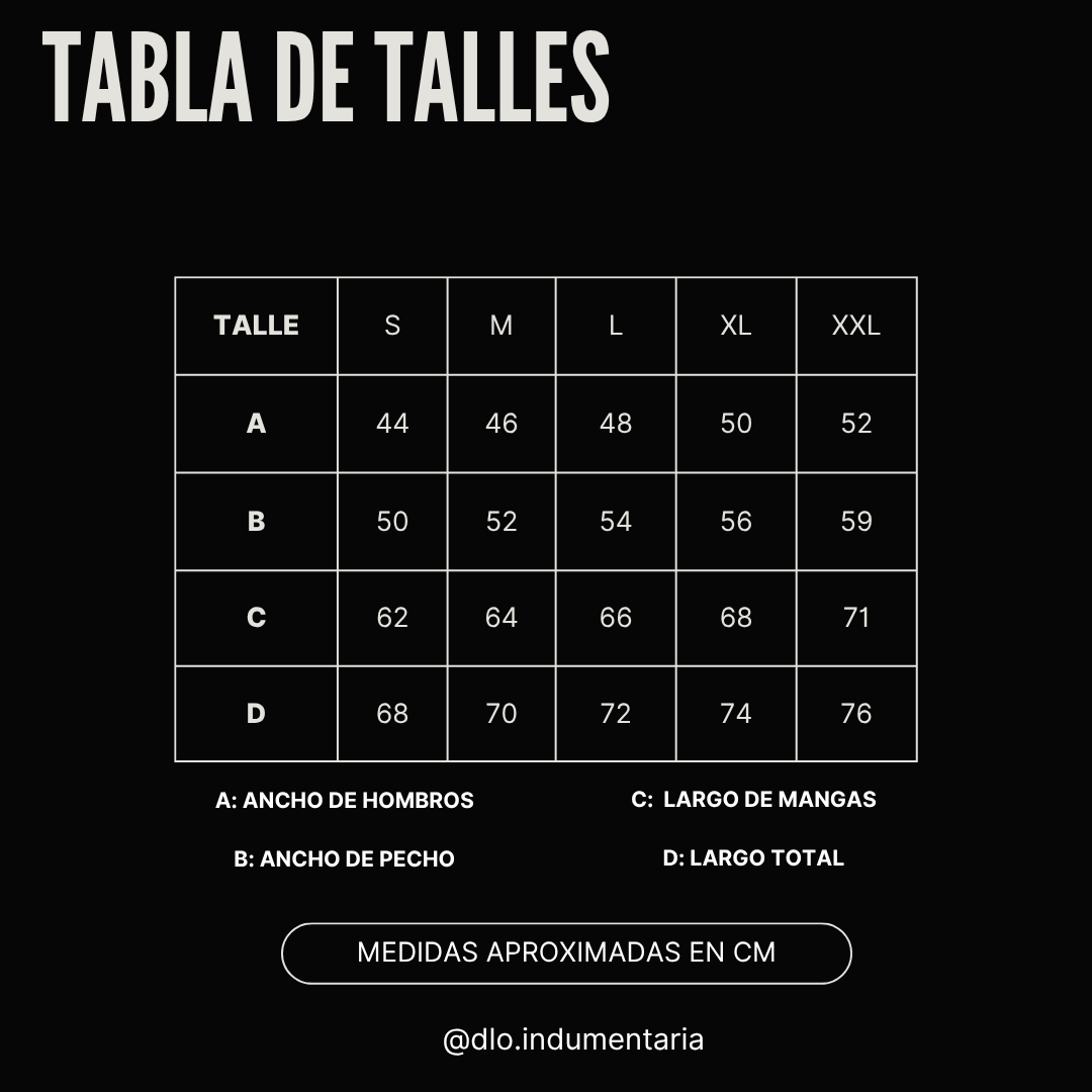 Tabla de medidas Buzo Panal