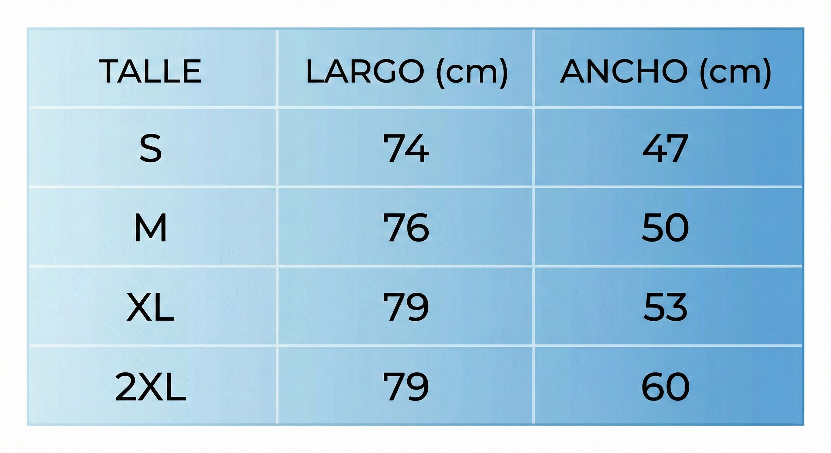 Tabla de talles Camiseta Selección Argentina