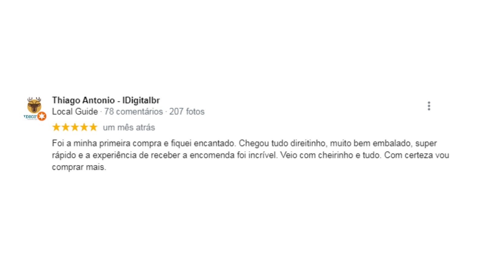 Depoimento de cliente sobre primeira compra, rapidez e experiência positiva na ArteFeita