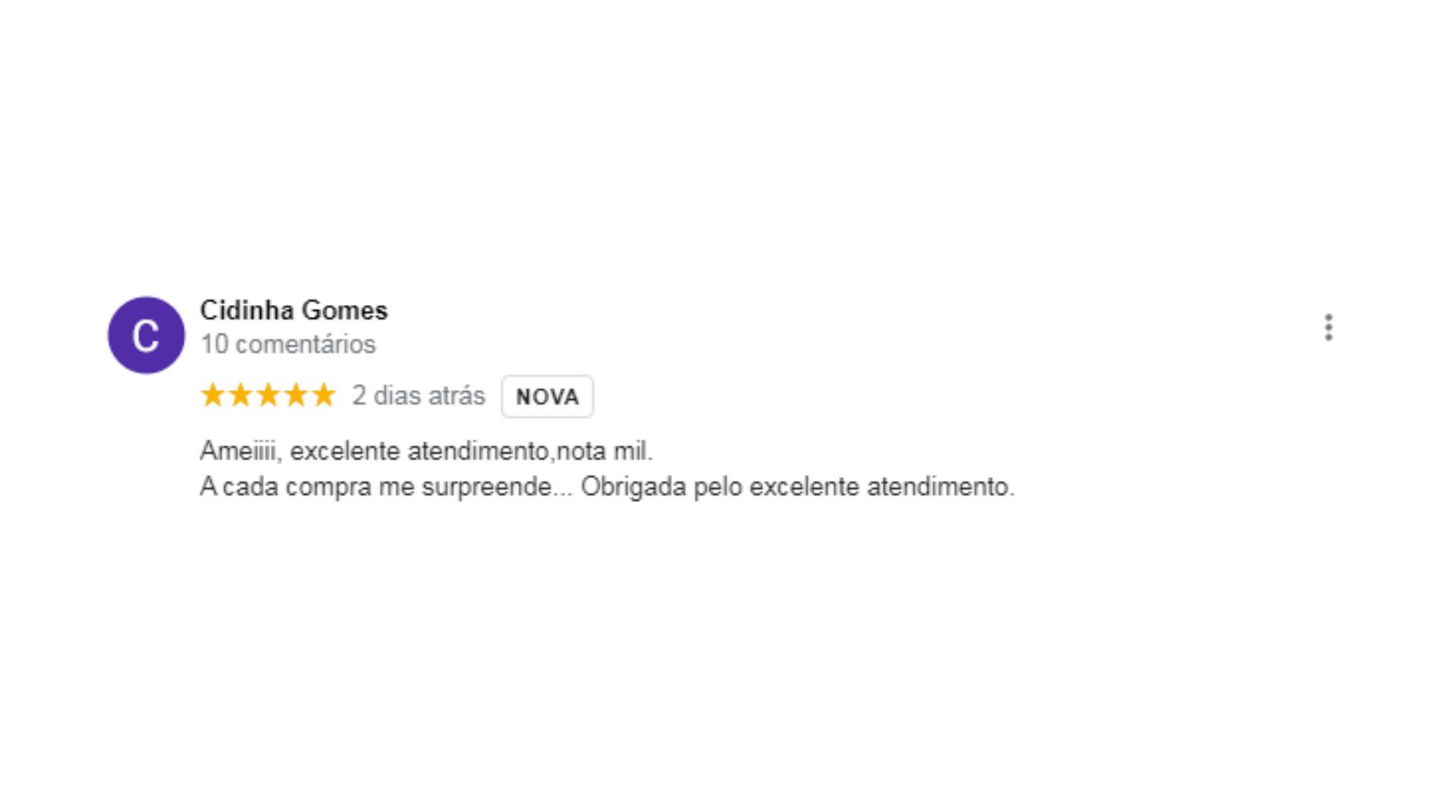 Depoimento de cliente sobre excelente atendimento e recompra na ArteFeita