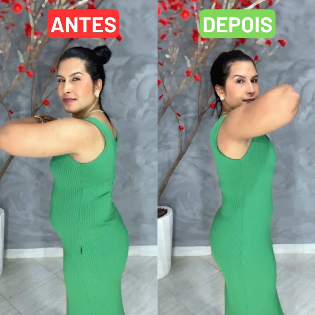 Cliente de vestido, antes e depois da Eva SlimShape