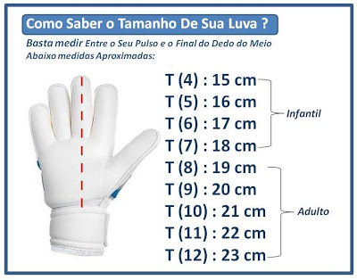 Tabela de medidas das Luvas de goleiro