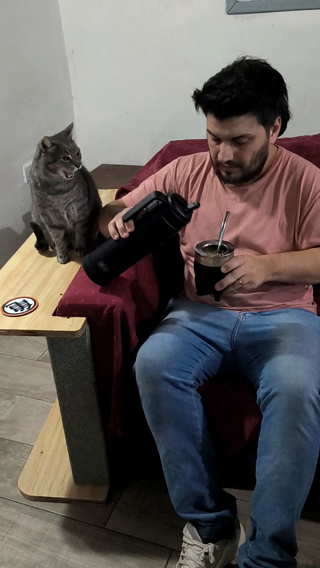 Uso real de la Mesa Auxiliar Purfect con mate y michi