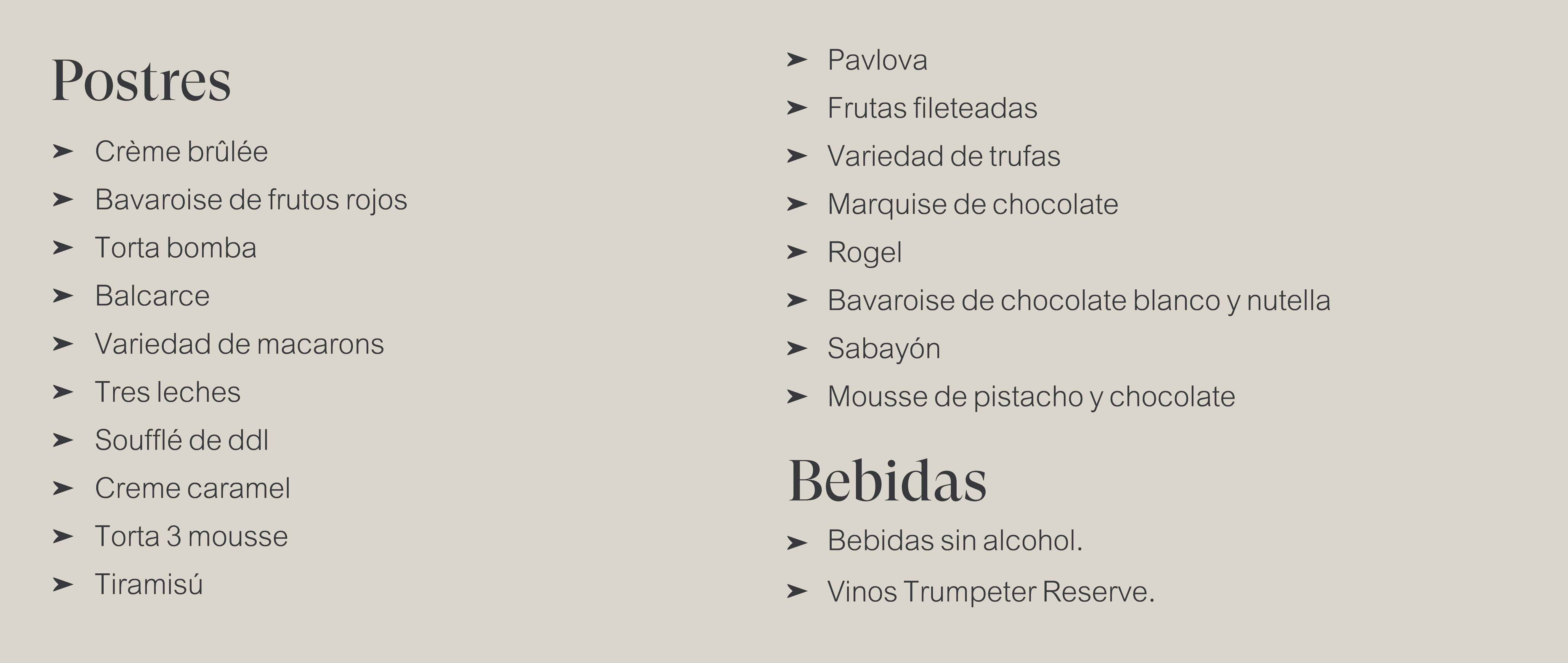 Menú Postres y Bebidas