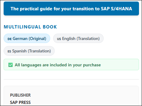 Product page details indicating languages