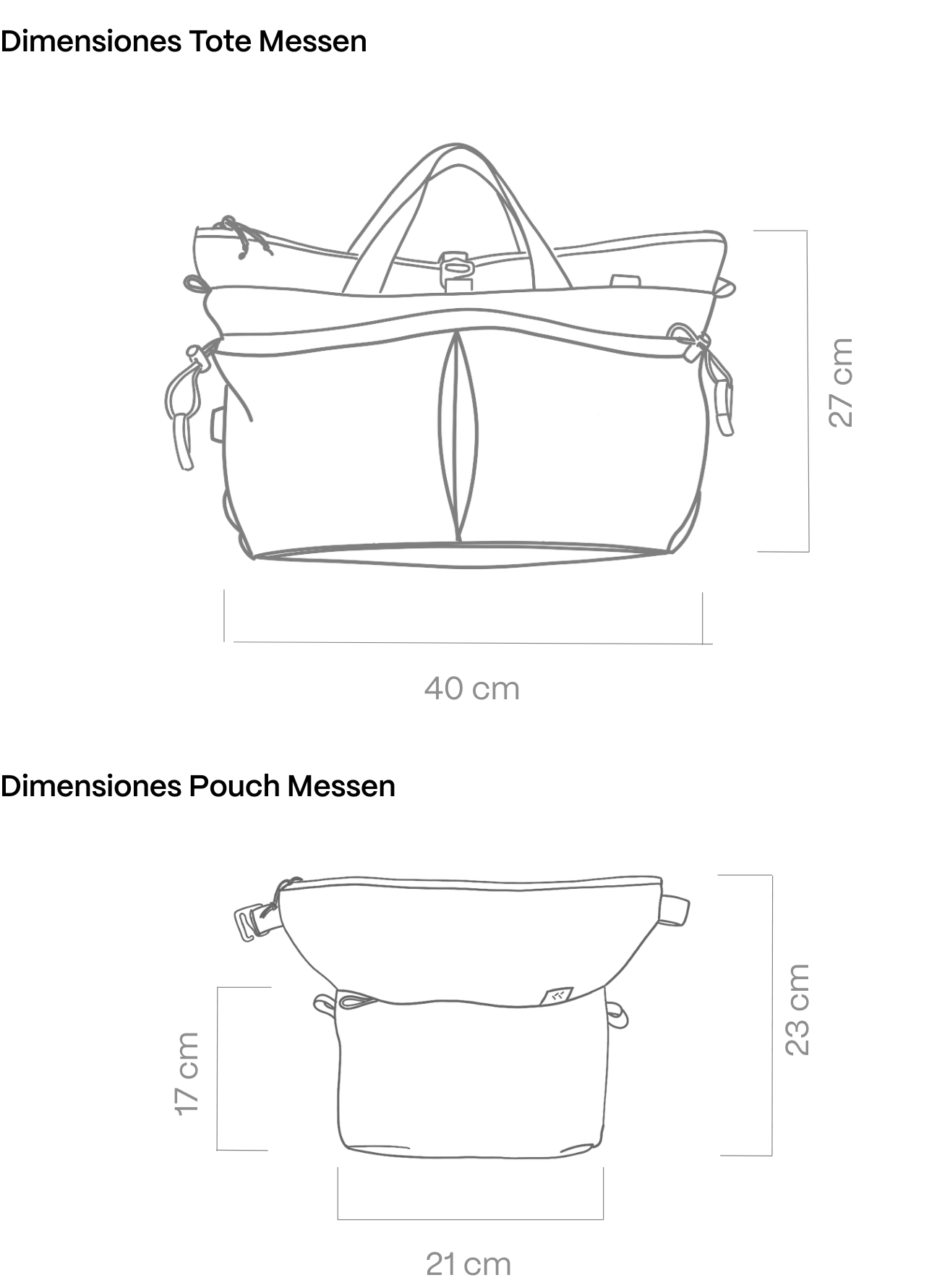 Dimensiones Tote y Pouch Messen