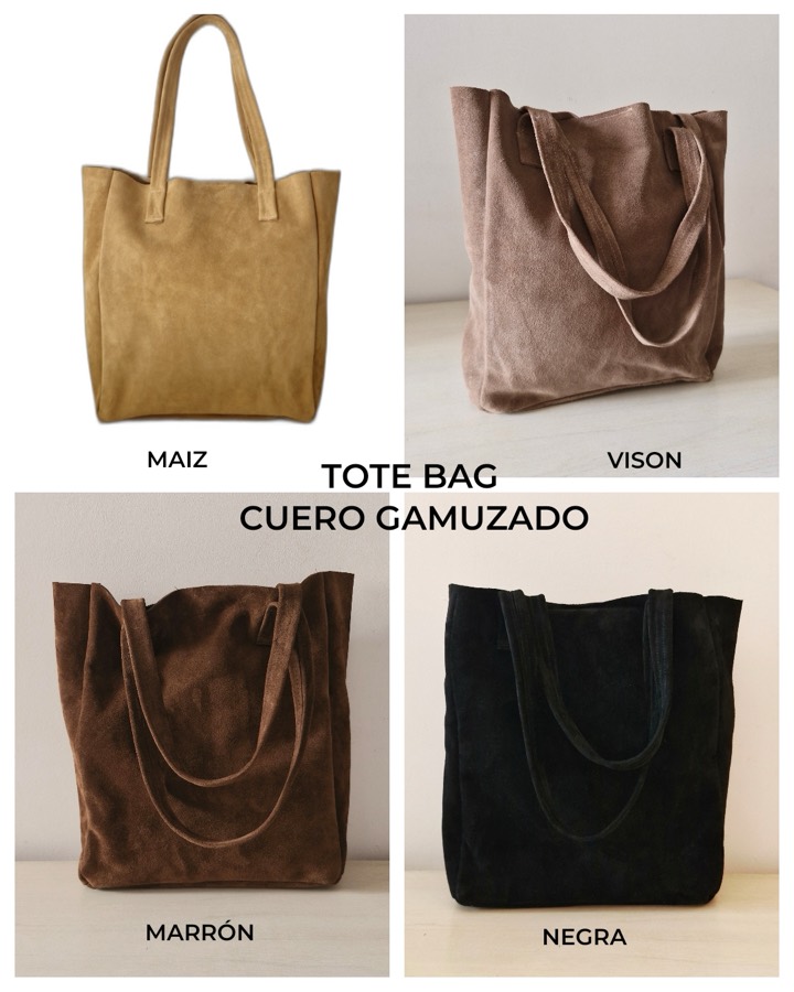 Tote bag de cuero gamuzado en ma&iacute;z, vis&oacute;n, marr&oacute;n y negro