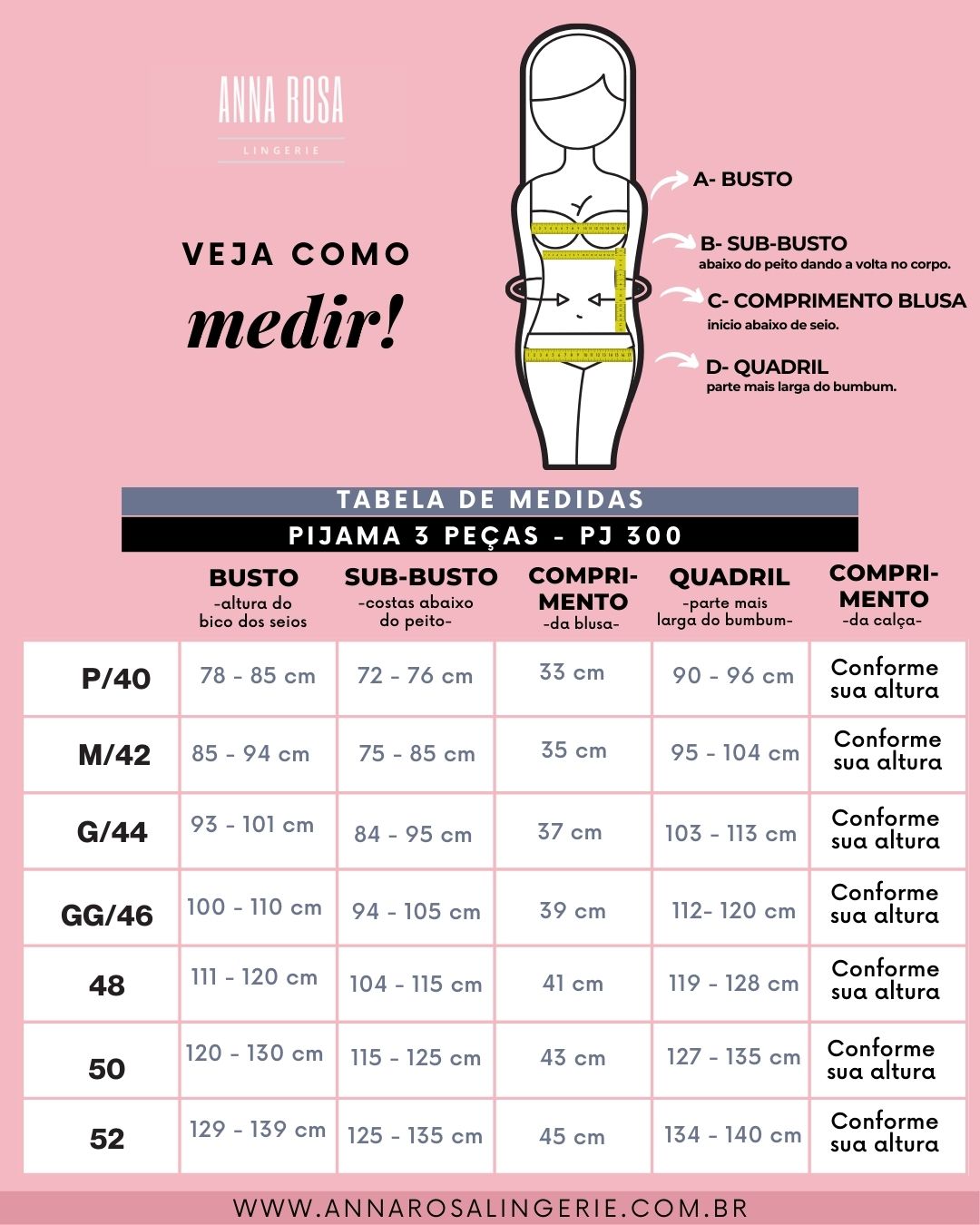 TABELA DE PIJAMAS PJ-300 CORRETO