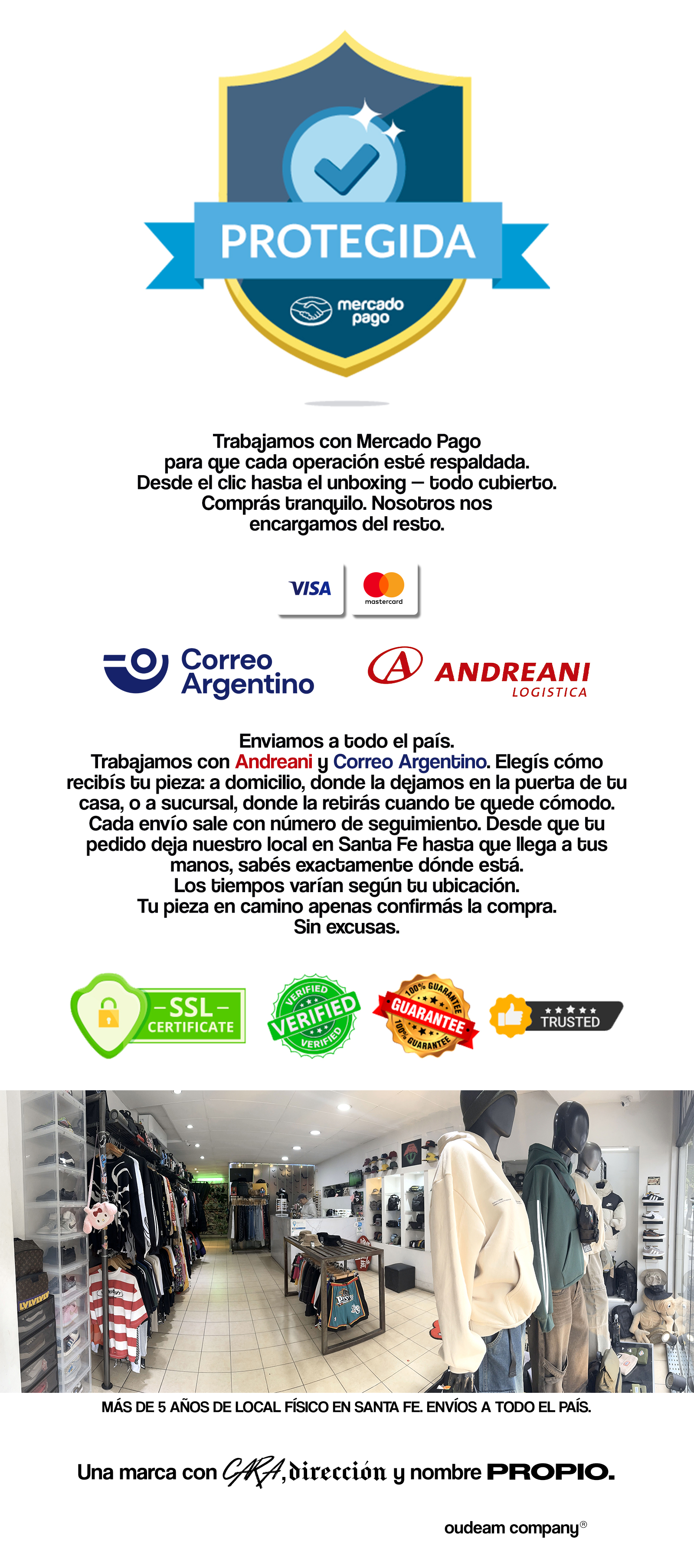 Información de compra, envíos y seguridad OUDEAM