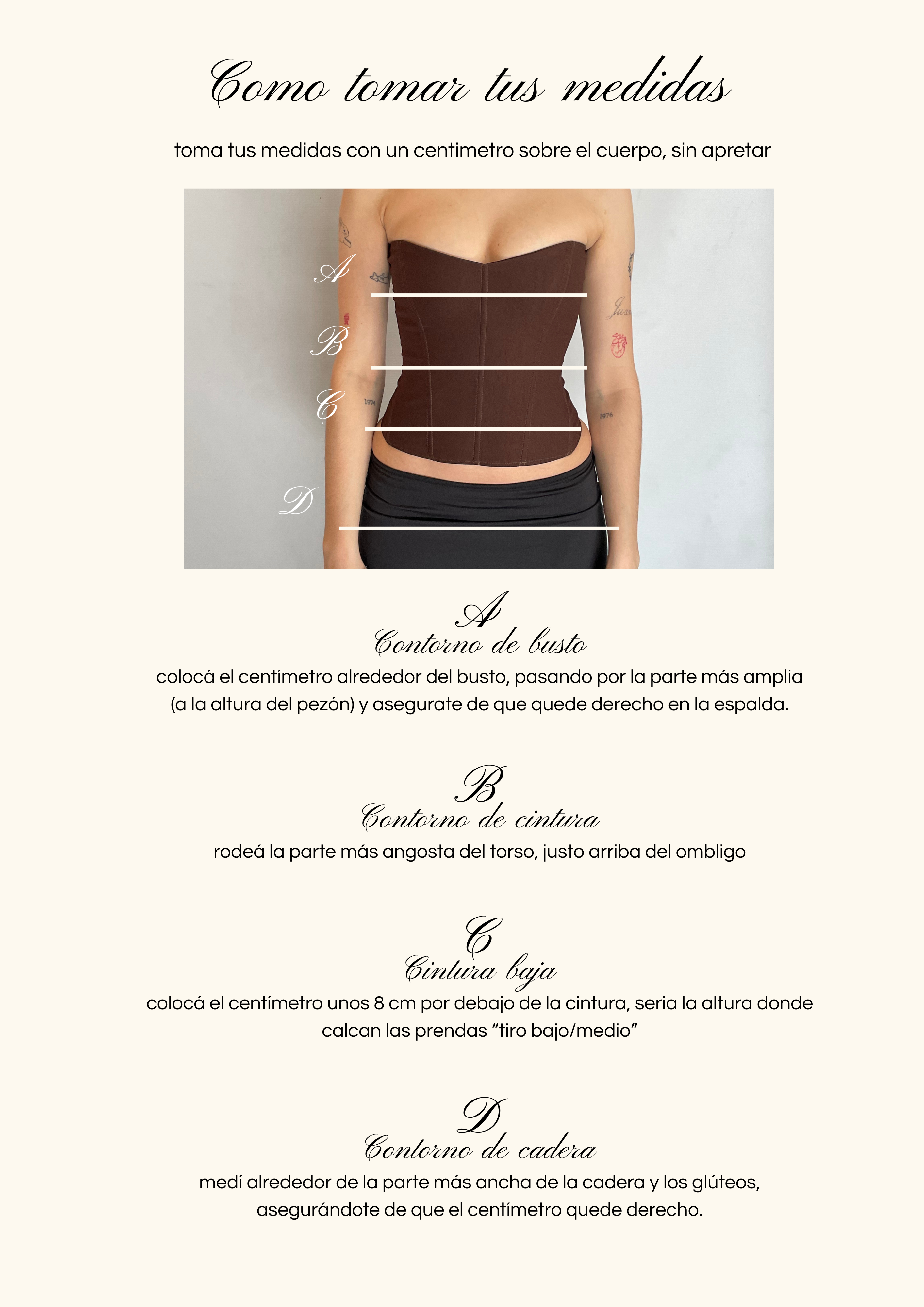 Illustrated guide to taking bust, waist, hip, and hip circumference measurements