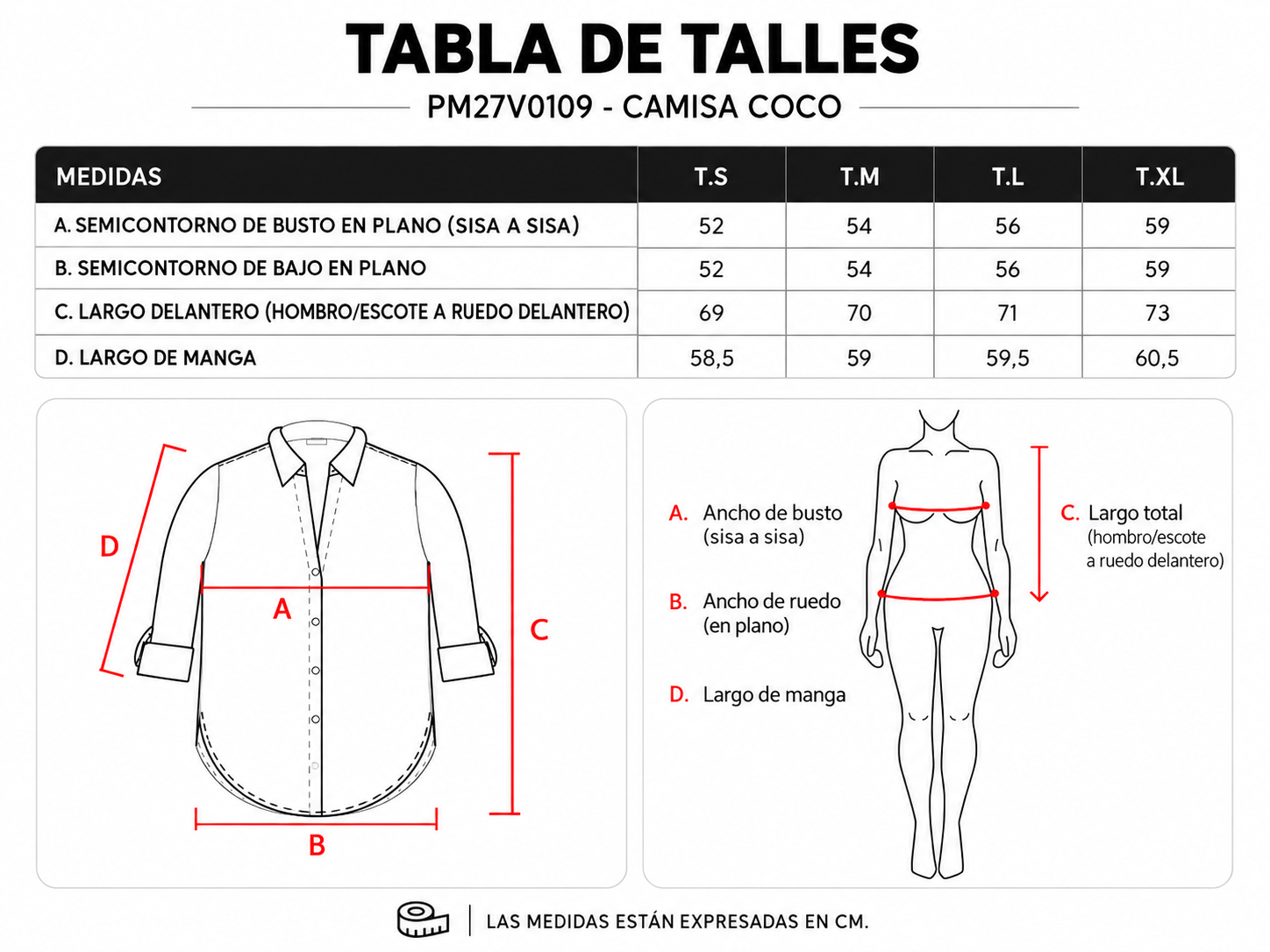 Tabla de talles Camisa Coco ParteMia