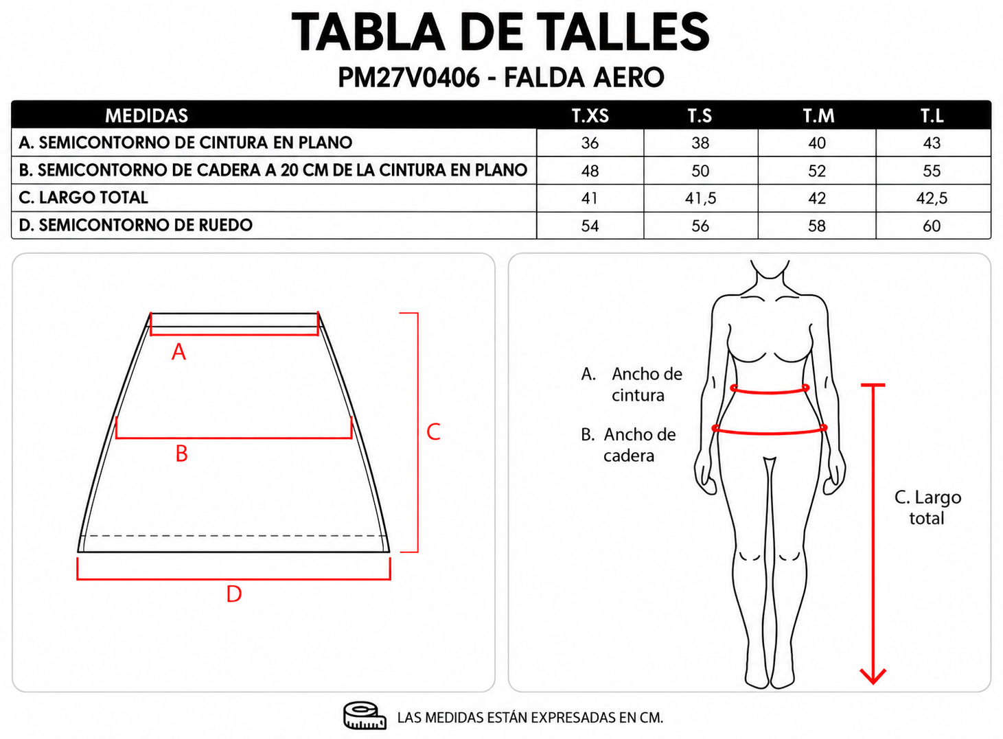 Tabla de talles Falda Aero PM27V0406