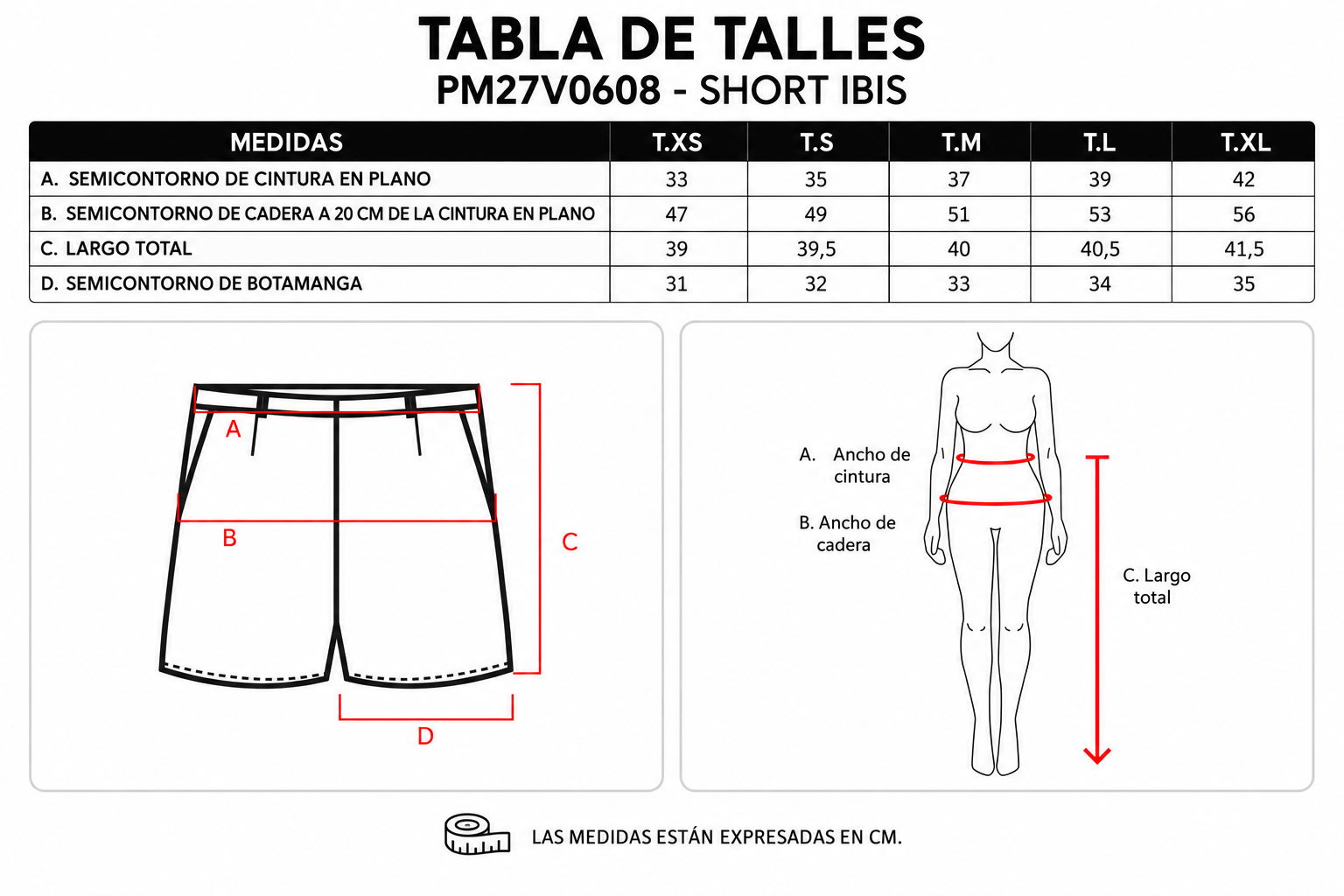 Tabla de talles Short Ibis PM27V0608