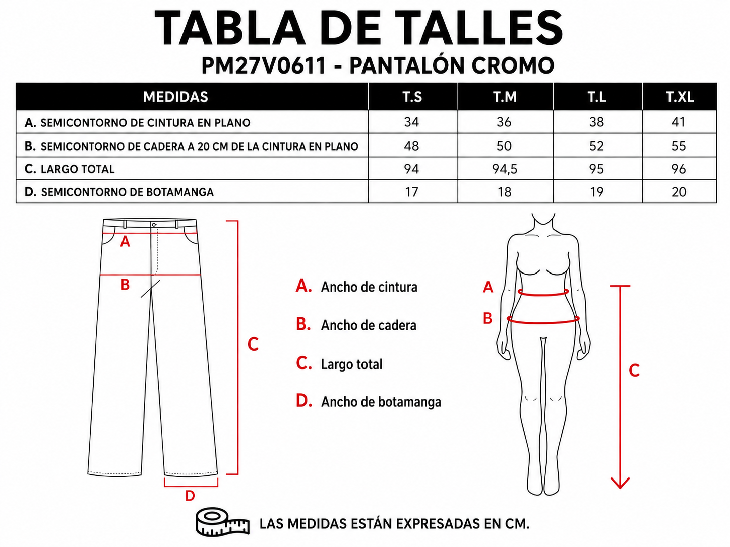 Tabla de talles Pantal&oacute;n Cromo