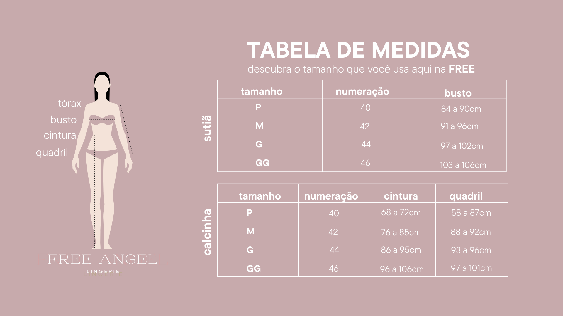 Tabela de medidas do Body de Renda Georgia Free Angel