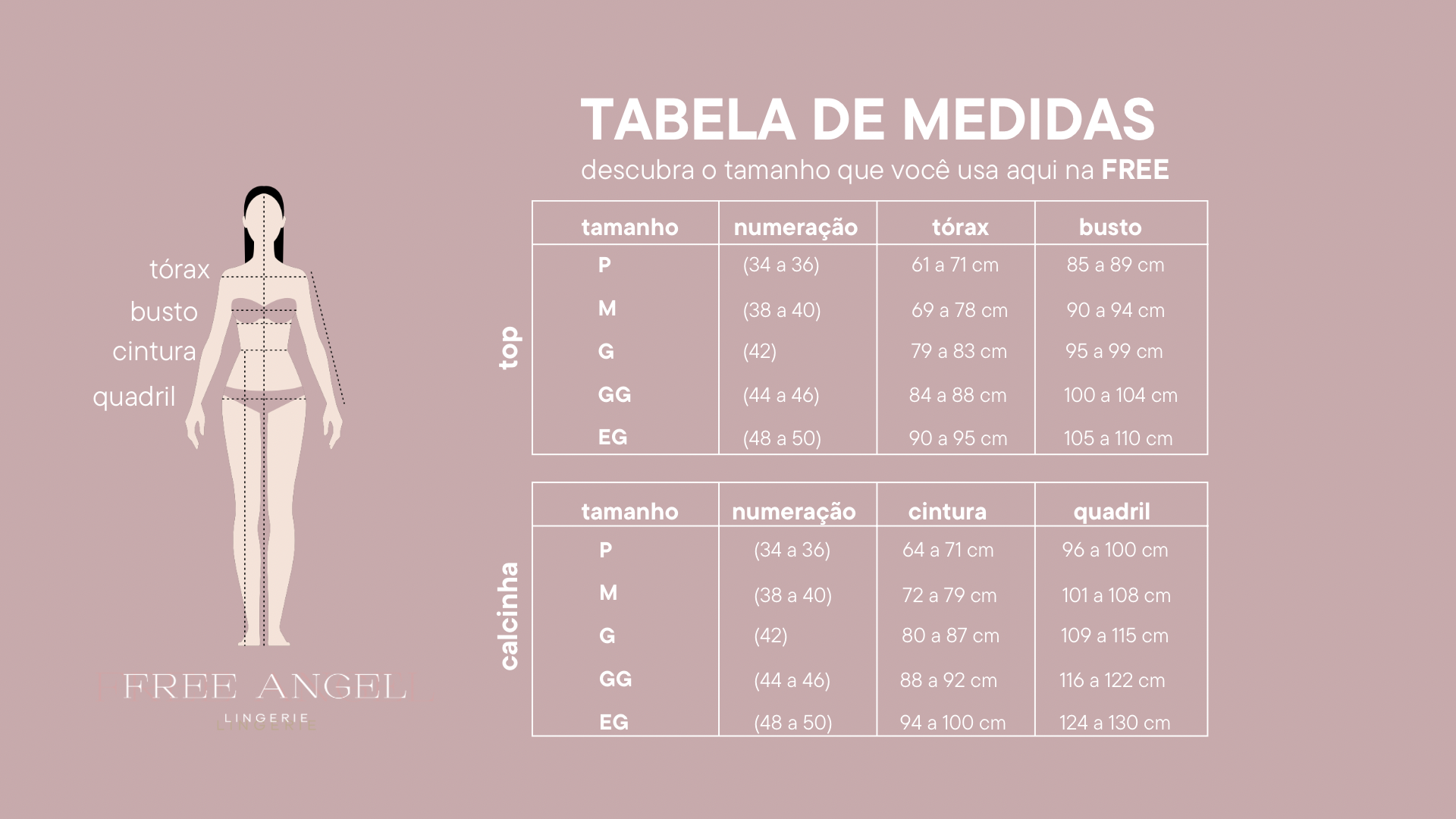 Tabela de medidas do Corset Beatrice Free Angel