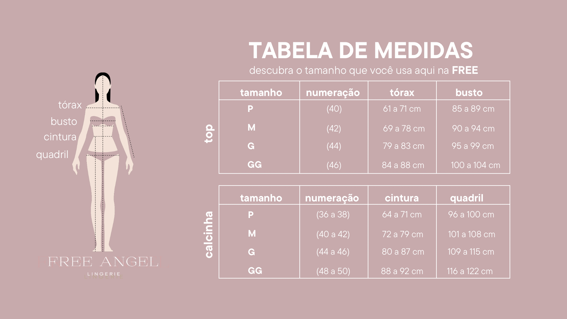 Tabela de medidas do Conjunto Camélia Free Angel