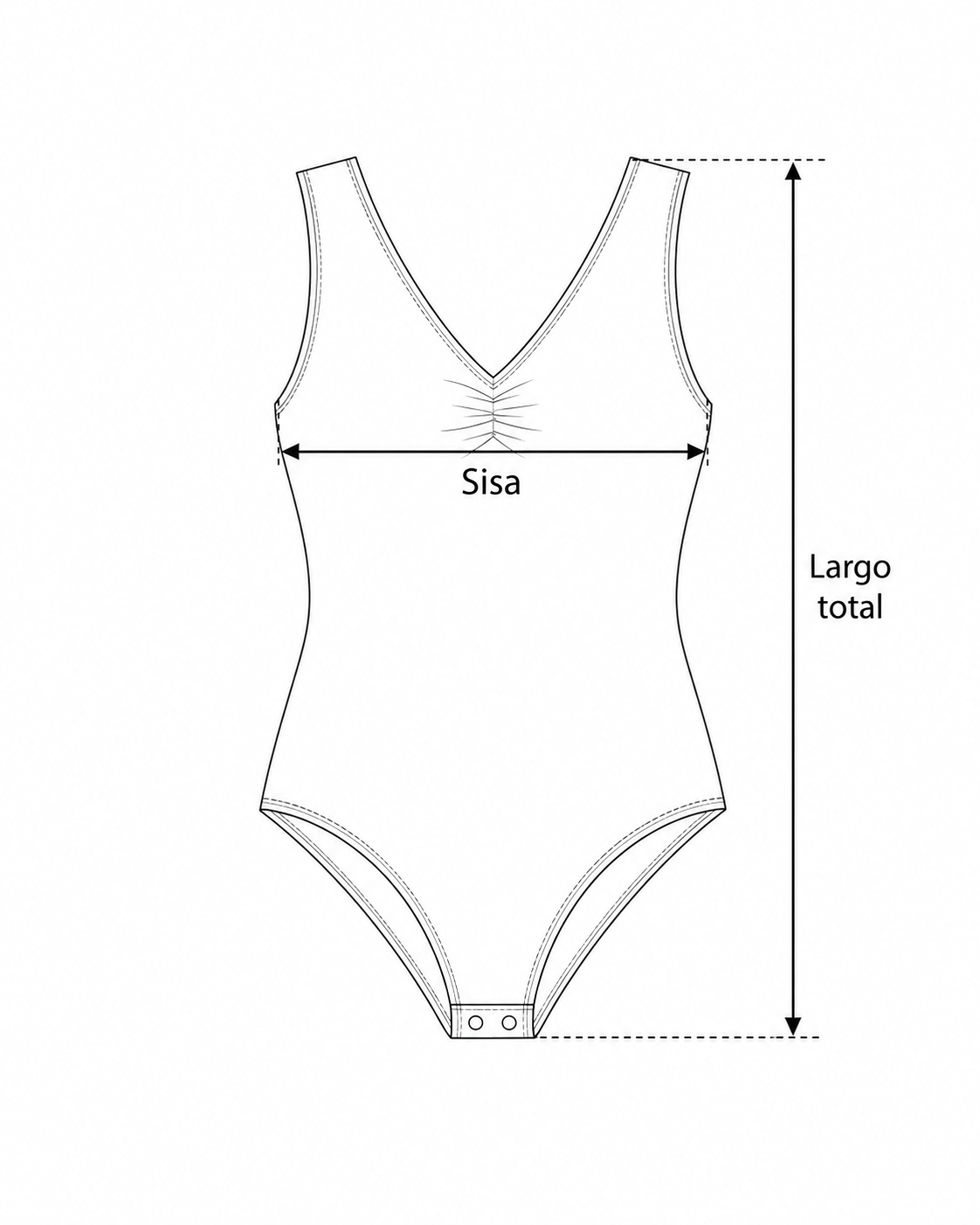 Dibujo para medir la sisa y el largo total del body