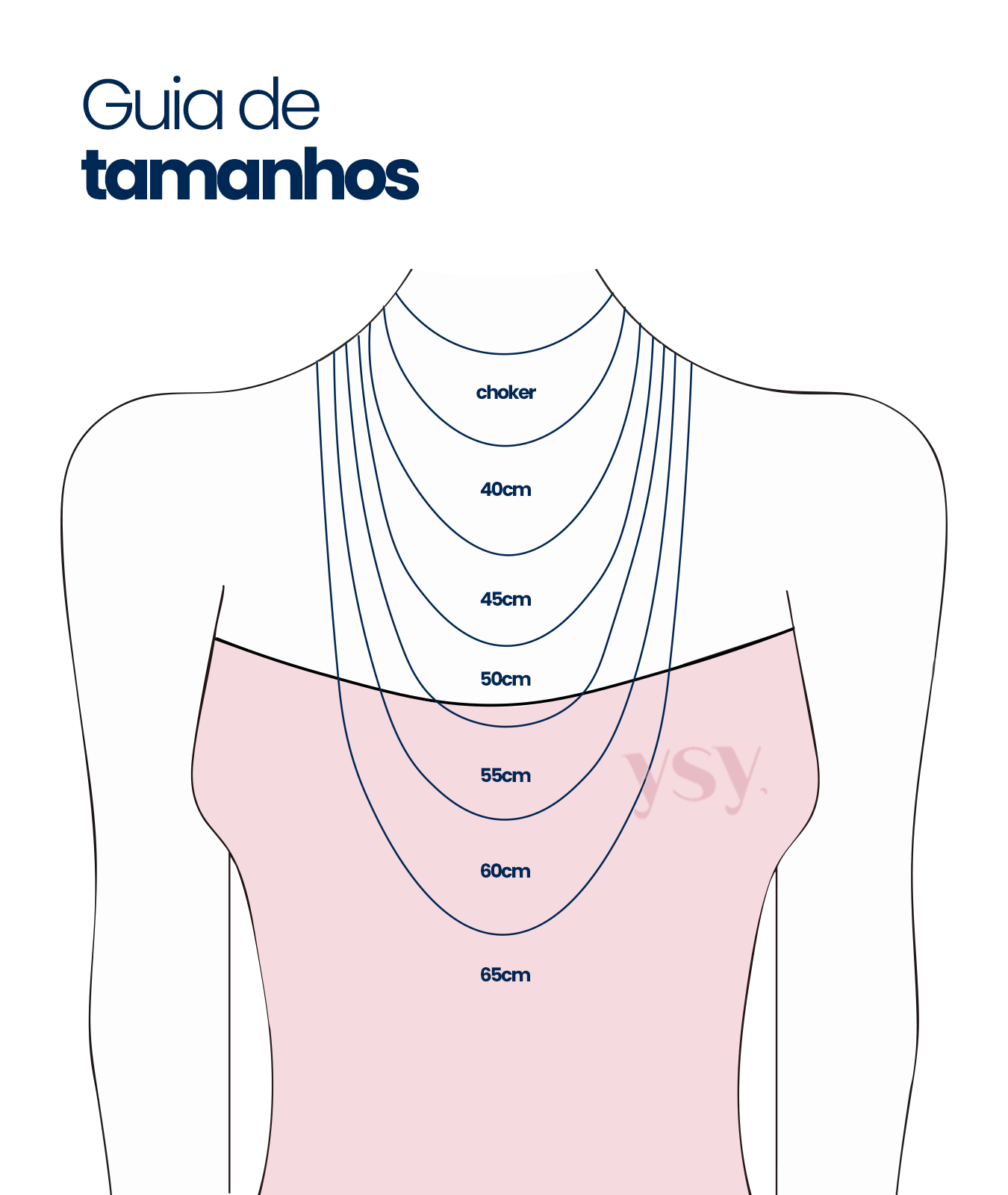 Guia de tamanhos de colares YSY Acess&oacute;rios