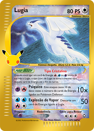Lugia, carta 149/30 do set cl&aacute;ssico da Cole&ccedil;&atilde;o de Celebra&ccedil;&atilde;o de 30 Anos do Pok&eacute;mon TCG