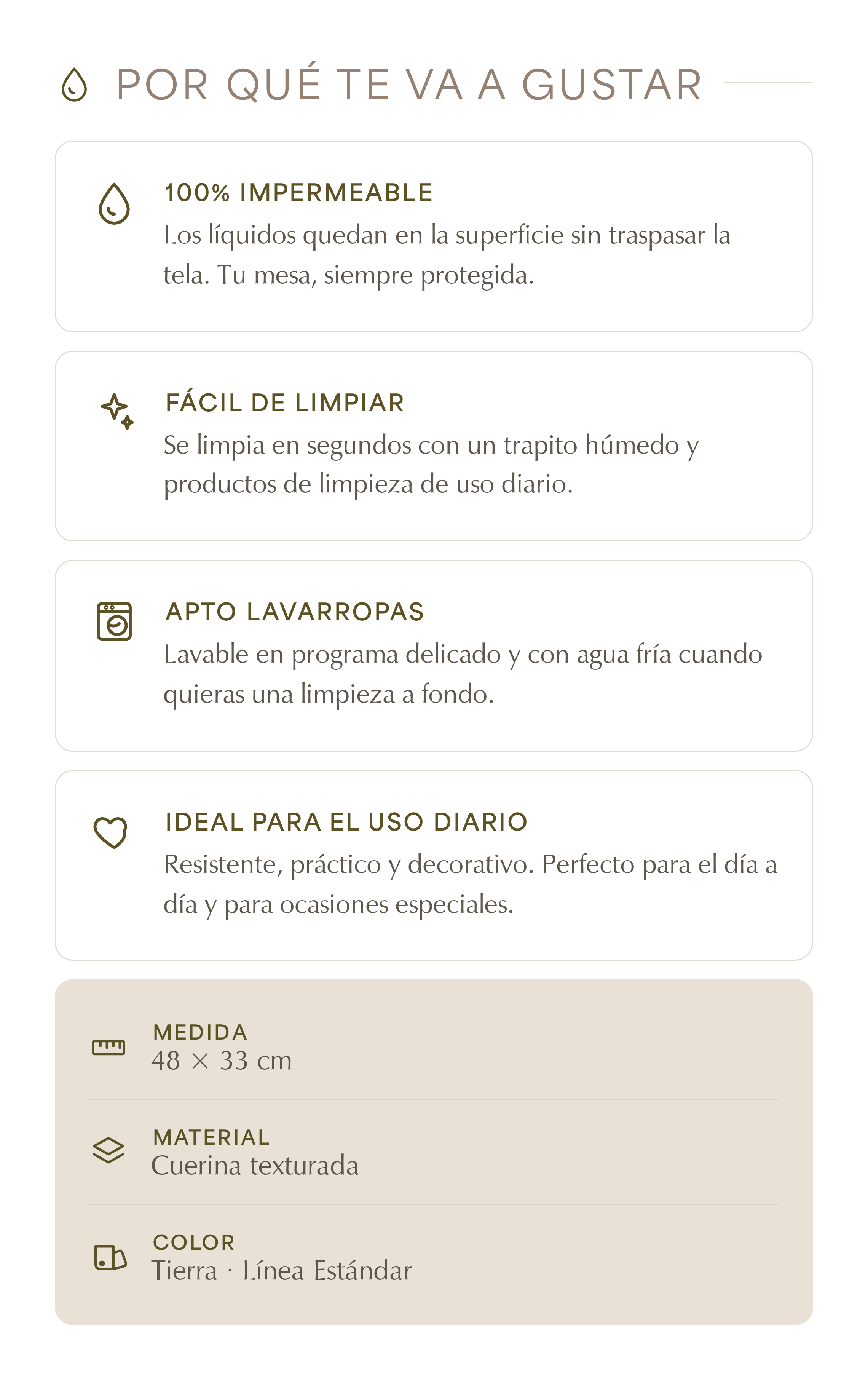 Caracter&iacute;sticas: 100% impermeable, f&aacute;cil de limpiar, apto lavarropas, ideal para el uso diario