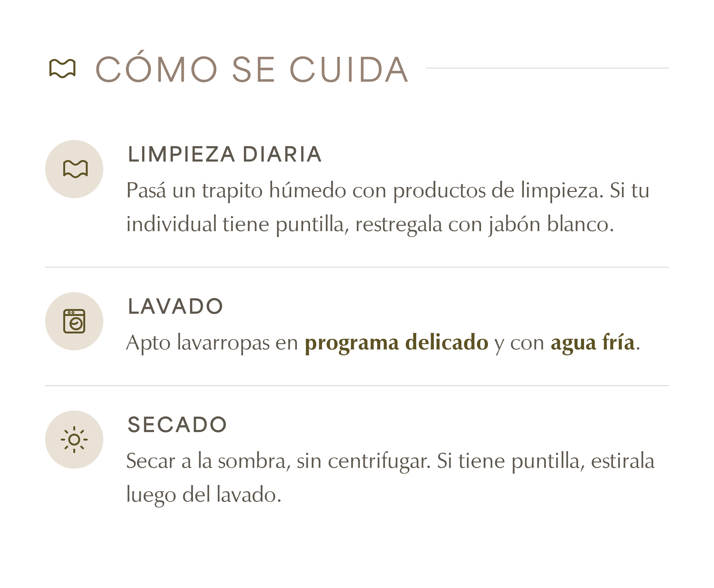 C&oacute;mo se cuida el individual impermeable RIA DECO