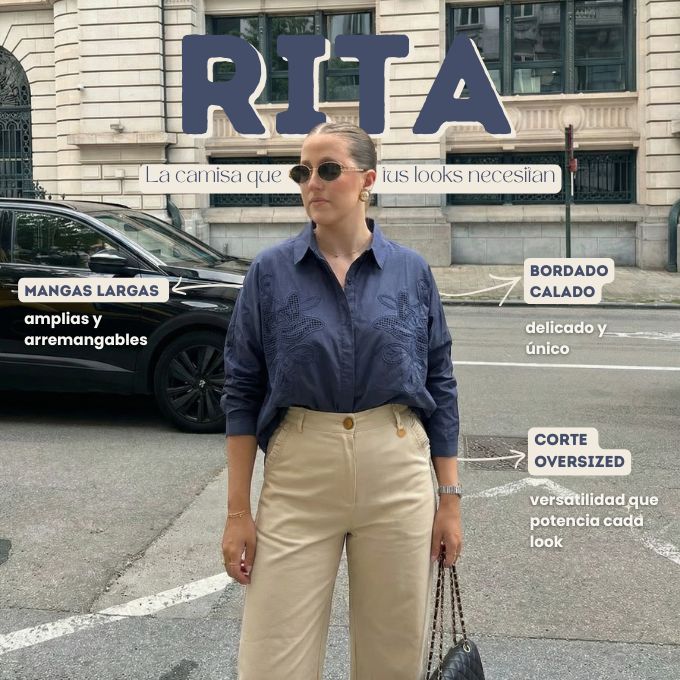 Camisa RITA - RITA, bordado calado, mangas largas, corte oversized