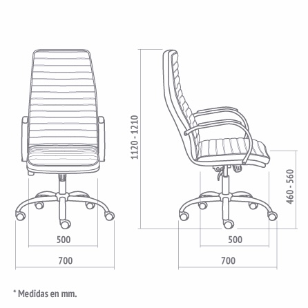 Plano con medidas del Sill&oacute;n Trento 501