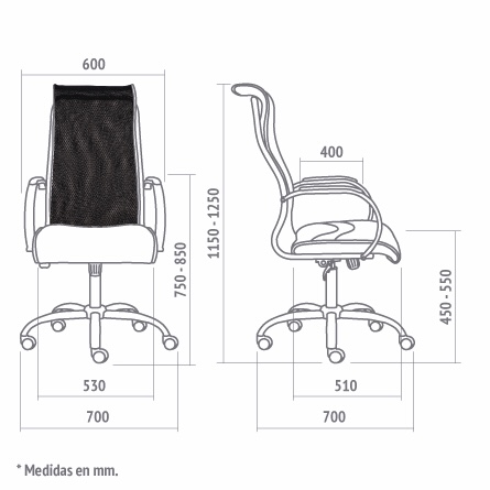 Plano con medidas del Sill&oacute;n Jazz Air Back 900