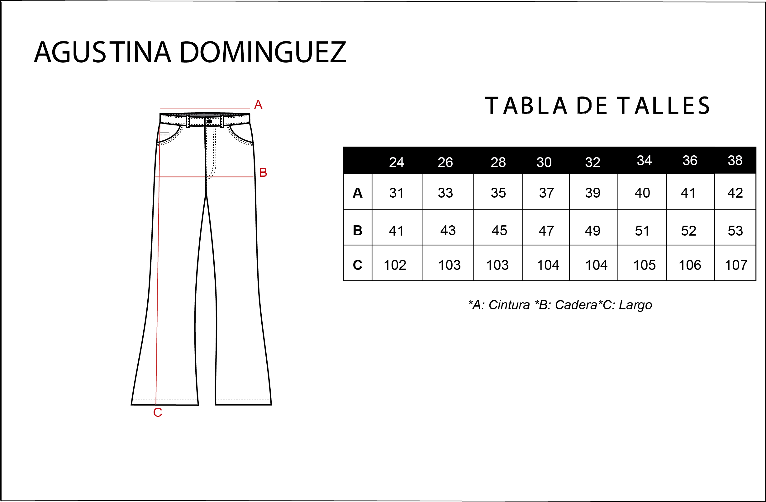 Tabla de talles de Jean Saint Negro
