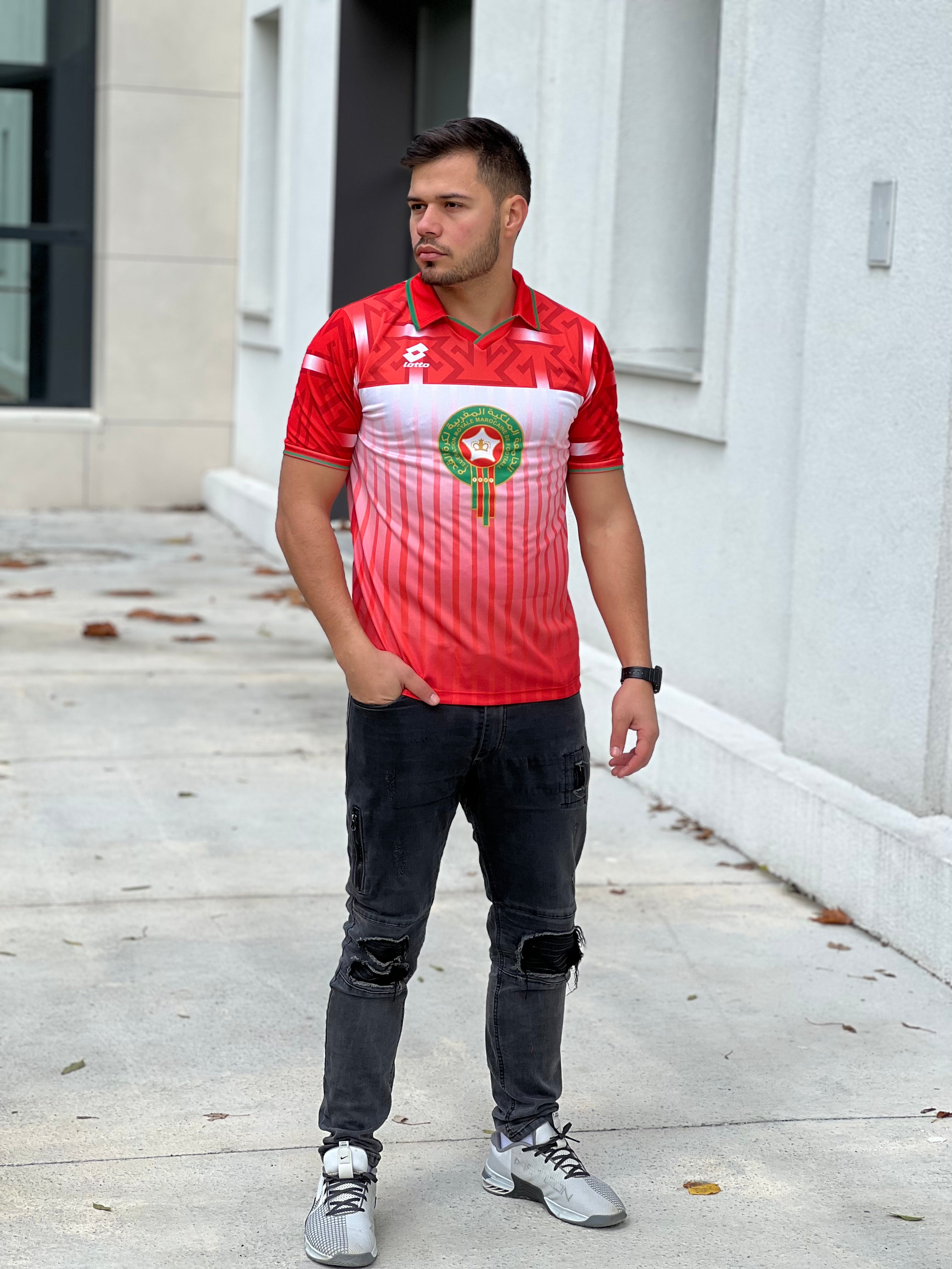 camisa-marrocos-retro-copa-do-mundo-1994-seleção-marrocaine-morocco-home-vermelha-modelo-torcedor-