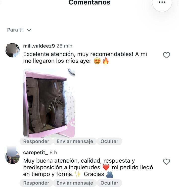 Comentarios de clientas en Instagram
